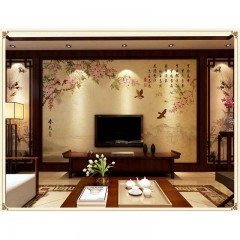 高安陶瓷背景墙3d雕刻客厅沙发电视背景墙装饰中式微晶石壁画春色